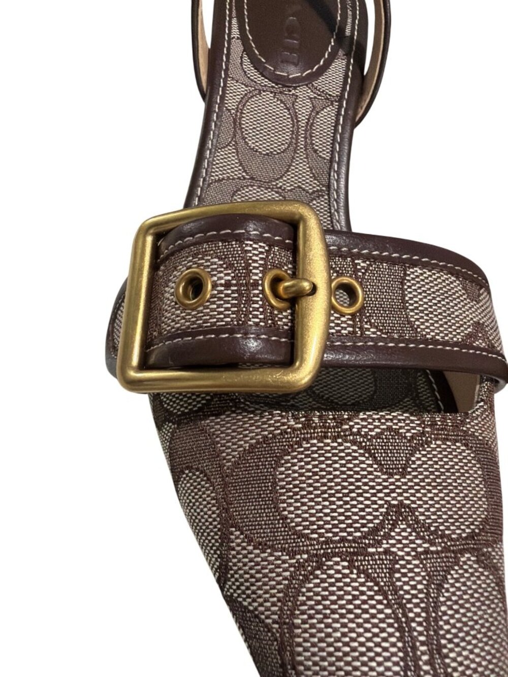 Coach Brown Signature Canvas Slingback Kitten Heels With Gold Buckle - Size 8 - Picture 3 of 10